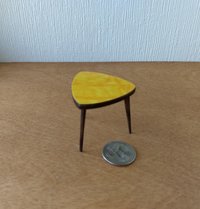 1:12 Dollhouse miniature mid-century style side table or plant stand Triangular end table with splayed walnut legs 3-legs side table