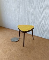 1:12 Dollhouse miniature mid-century style side table or plant stand Triangular end table with splayed walnut legs 3-legs side table
