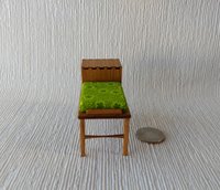 1:12 Dollhouse mid-century style telephone bench Gossip bench in cherry wood with open shelf MCM telephone table