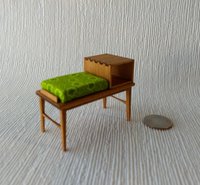 1:12 Dollhouse mid-century style telephone bench Gossip bench in cherry wood with open shelf MCM telephone table