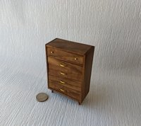 1:12 Dollhouse tall dresser in walnut Chest of 5 drawers mid-century modern MCM walnut dresser