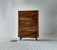 1:12 Dollhouse tall dresser in walnut Chest of 5 drawers mid-century modern MCM walnut dresser