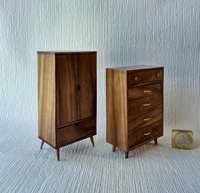 1:12 Dollhouse mid-century style wardrobe in walnut MCM armoire comes with 3 clothes hangers