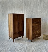 1:12 Dollhouse tall dresser in walnut Chest of 5 drawers mid-century modern MCM walnut dresser