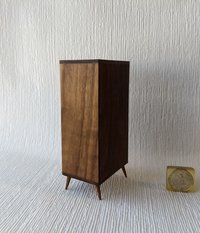 1:12 Dollhouse mid-century style wardrobe in walnut MCM armoire comes with 3 clothes hangers
