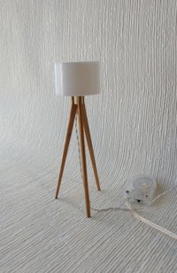 RESERVED 1:12 Dollhouse miniature tripod floor lamp cherry wood legs Modern tripod lamp Battery operated floor lamp with external wires