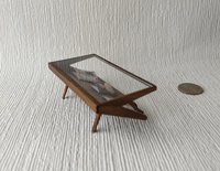 1:12 Dollhouse Mid-century styled coffee table acrylic top MCM magazine display coffee table in solid walnut wood