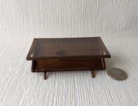 1:12 Dollhouse Mid-century styled coffee table acrylic top MCM magazine display coffee table in solid walnut wood