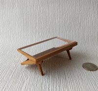 1:12 Dollhouse Mid-century styled coffee table acrylic top MCM magazine display coffee table in solid cherry wood