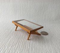 1:12 Dollhouse Mid-century styled coffee table acrylic top MCM magazine display coffee table in solid cherry wood