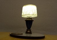 1:12 Dollhouse classic table lamp with deep blue vase lamp post Battery operated dollhouse lamp on external wires