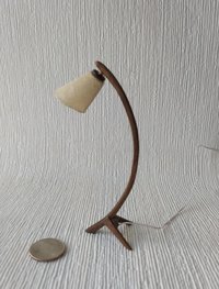 1:12 Dollhouse mid-century style walnut sculptural floor lamp Battery operated bow lamp with tripod legs and external wires