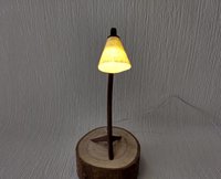 1:12 Dollhouse mid-century style walnut sculptural floor lamp Battery operated bow lamp with tripod legs and external wires