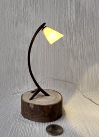 1:12 Dollhouse mid-century style walnut sculptural floor lamp Battery operated bow lamp with tripod legs and external wires