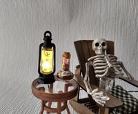 1:12 Dollhouse miniature Halloween themed lantern Battery operated metal lantern with external wires (Ref Spiderweb)