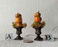 1:12 Dollhouse miniature stacked pumpkins topiary Light up pumpkins in black planter battery operated with external wires Price is for each unit