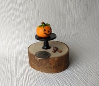 1:12 Dollhouse miniature Jack o lantern cake and Halloween roll on black cake stand