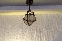 1:12 Dollhouse haunted house ceiling light Battery operated distressed chandelier with faux glass shade and rusty frame and chains