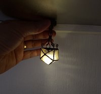 1:12 Dollhouse haunted house ceiling light Battery operated distressed chandelier with faux glass shade and rusty frame and chains