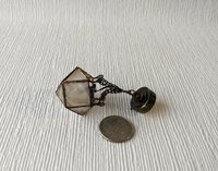 1:12 Dollhouse haunted house ceiling light Battery operated distressed chandelier with faux glass shade and rusty frame and chains