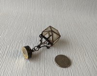 1:12 Dollhouse haunted house ceiling light Battery operated distressed chandelier with faux glass shade and rusty frame and chains