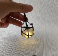 1:12 Dollhouse haunted house ceiling light Battery operated distressed chandelier with faux glass shade and rusty frame and chains