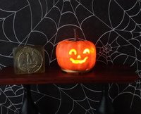 Battery operated miniature light up Jack-O-Lantern Pumpkin LED light for Halloween No external wires REF A Smiley slit eyes