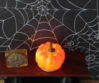 Battery operated miniature light up Jack-O-Lantern Pumpkin LED light for Halloween No external wires REF A Smiley slit eyes