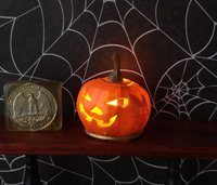 Battery operated miniature light up Jack-O-Lantern Pumpkin LED light for Halloween No external wires REF C Eyeballs