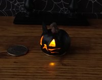 Miniature battery operated Black cat pumpkin light LED pumpkin for Halloween No external wires REF Black cat