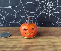 Battery operated miniature light up Jack-O-Lantern Pumpkin LED light for Halloween No external wires REF B Two front teeth