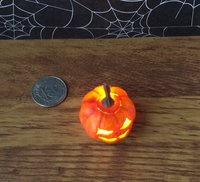 Battery operated miniature light up Jack-O-Lantern Pumpkin LED light for Halloween No external wires REF B Two front teeth