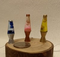 1:12 Dollhouse miniature retro lava lamp Battery operated LED table lamp MCM style with external wires Mid-century nostalgic lamp  REF Light pink liquid