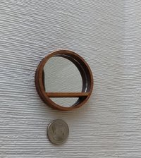 1:12 Dollhouse accent mirror Rustic round mirror with cherry wood frame and shelf
