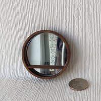 1:12 Dollhouse accent mirror Rustic round mirror with walnut wood frame and shelf