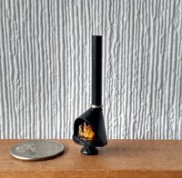 1:48 1/4 inch scale dollhouse mid-century styled cone fireplace in black with logs and faux flames Quarter scale As home decor in 1:12 scale