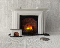 1:48 1/4 inch scale dollhouse miniature fireplace with walnut wood mantel faux brick firebox Quarter scale As home decor in 1:12 scale