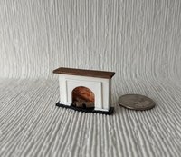 1:48 1/4 inch scale dollhouse miniature fireplace with walnut wood mantel faux brick firebox Quarter scale As home decor in 1:12 scale