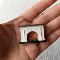 1:48 1/4 inch scale dollhouse miniature fireplace with walnut wood mantel faux brick firebox Quarter scale As home decor in 1:12 scale