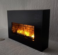 RESERVED 1:12 Dollhouse modern fireplace Free standing black fireplace battery operated with flickering insert that is removable comes with two AAA batteries