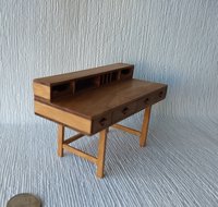 RESERVED 1:12 Dollhouse miniature mid-century inspired executive desk in solid cherry with four functional drawers two removable trays