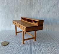 RESERVED 1:12 Dollhouse miniature mid-century inspired executive desk in solid cherry with four functional drawers two removable trays