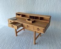 RESERVED 1:12 Dollhouse miniature mid-century inspired executive desk in solid cherry with four functional drawers two removable trays
