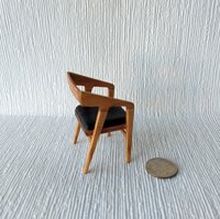 1:12 Dollhouse miniature mid-century modern chair in solid cherry wood with leather seat pad / desk chair / dining chair / MCM chair
