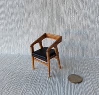 1:12 Dollhouse miniature mid-century modern chair in solid cherry wood with leather seat pad / desk chair / dining chair / MCM chair