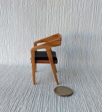 1:12 Dollhouse miniature mid-century modern chair in solid cherry wood with leather seat pad / desk chair / dining chair / MCM chair