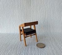 1:12 Dollhouse miniature mid-century modern chair in solid cherry wood with leather seat pad / desk chair / dining chair / MCM chair