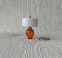 1:12 Dollhouse table lamp white drum shade and clear orange textured vase Minaiture LED lamp with external wires