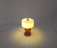 1:12 Dollhouse table lamp white drum shade and clear orange textured vase Minaiture LED lamp with external wires