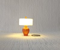 dollhouse table lamp orange vase drum shade